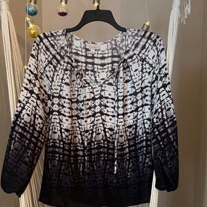 Women's Black and White Tie-Dye Top sheer top.Medium